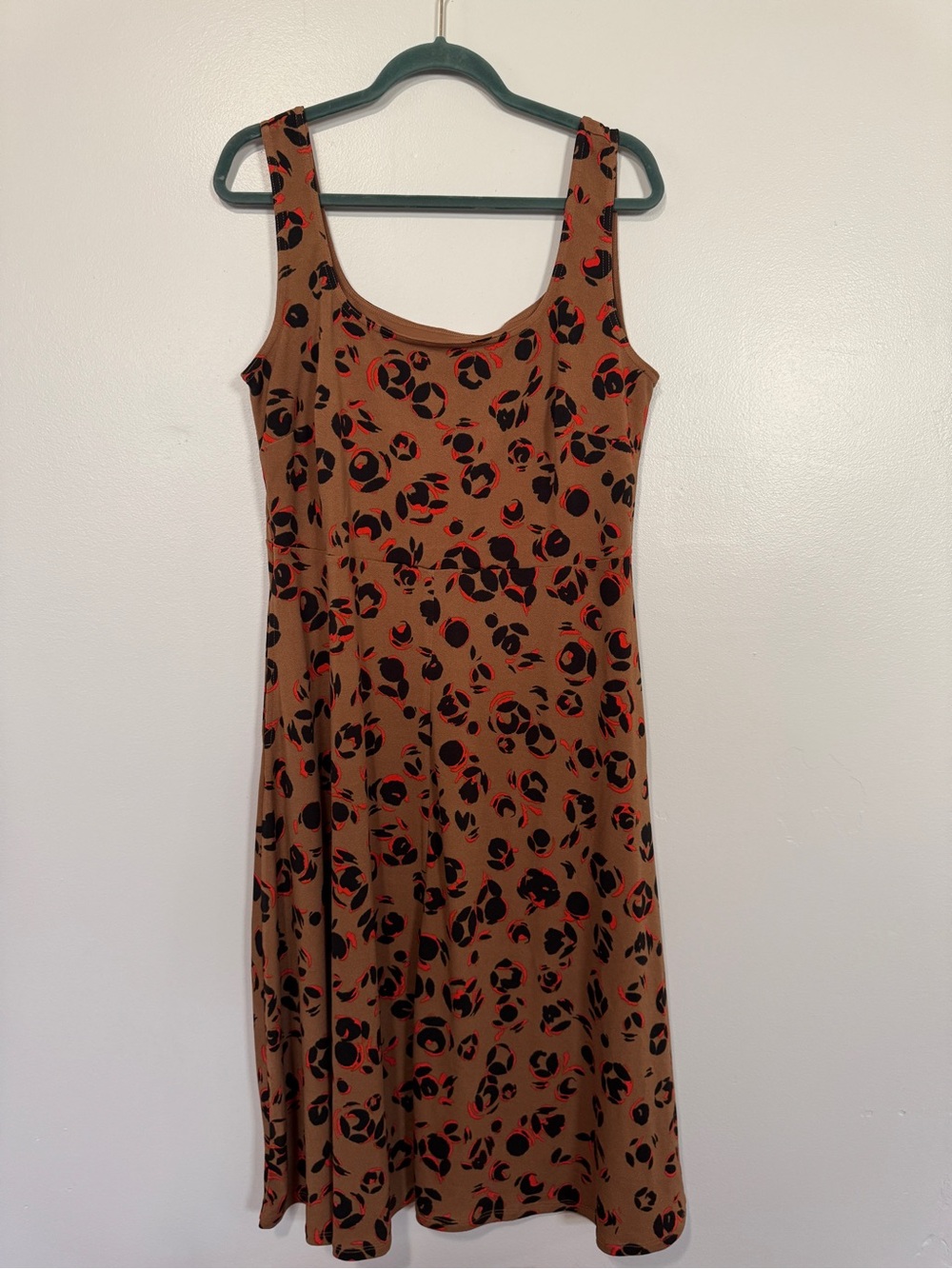 Addition Elle Brown Leopard-Print Scoop Neck Dress with Red Accents